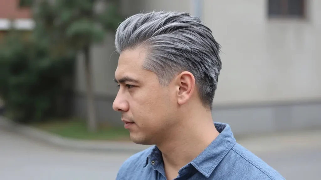 Side Part With Natural Grey Texture