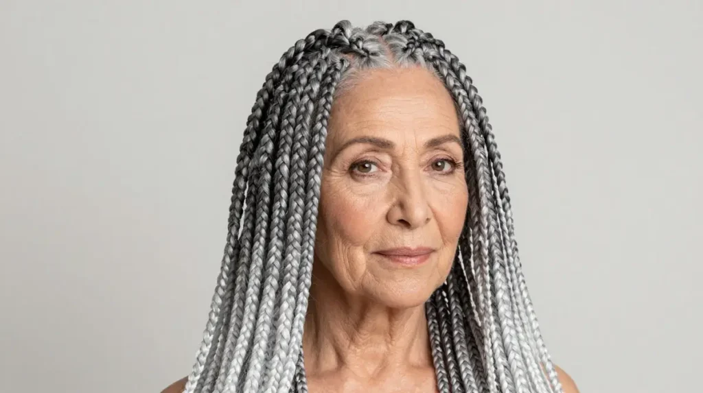 Silver Box Braids with Ombre Ends