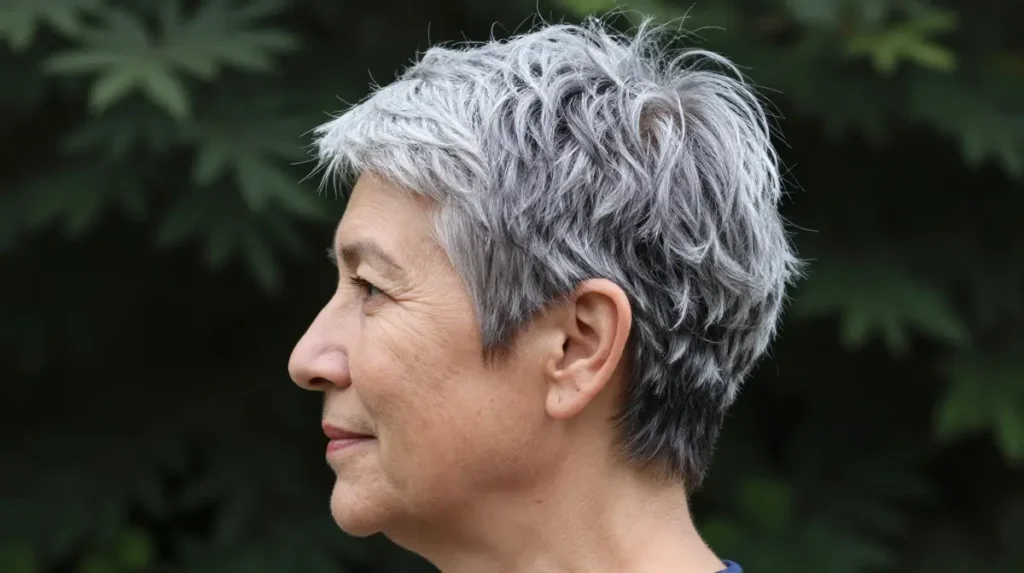 Textured Undercut Pixie for Gray Hair
