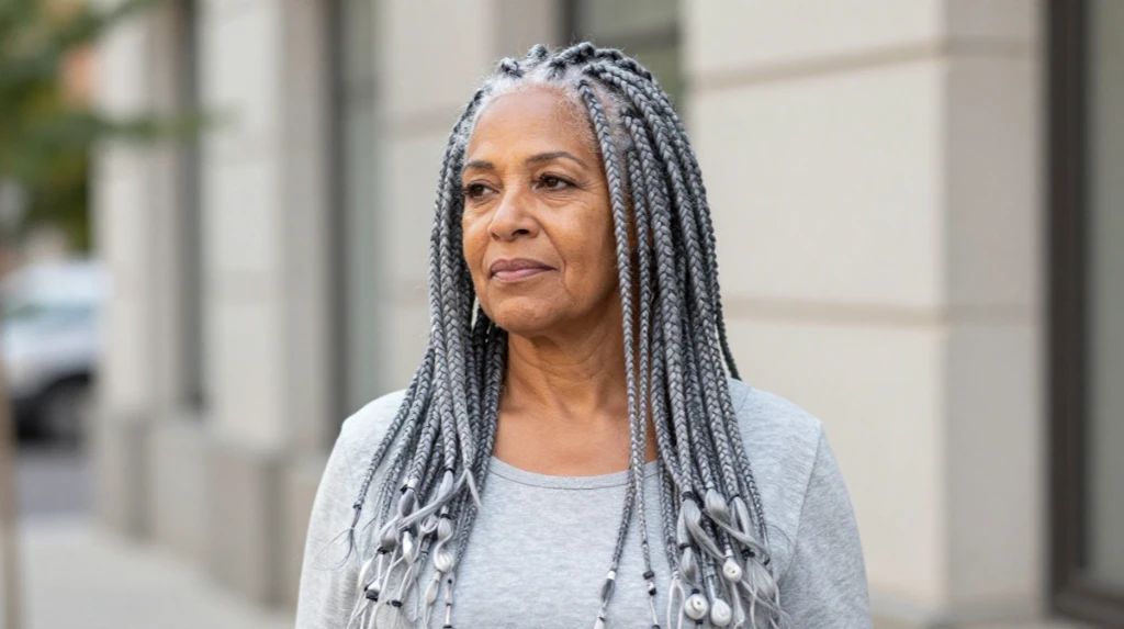 Gray Box Braids for a Bold Silver Look