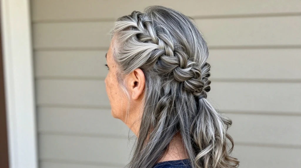 Gray Half Up Braid for Everyday Ease