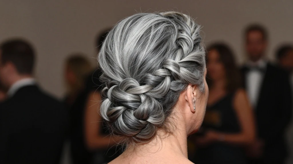Gray Twisted Updo for Formal Events