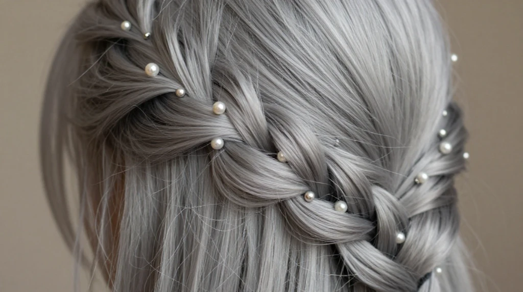 Silver Hair with Beads for Added Charm