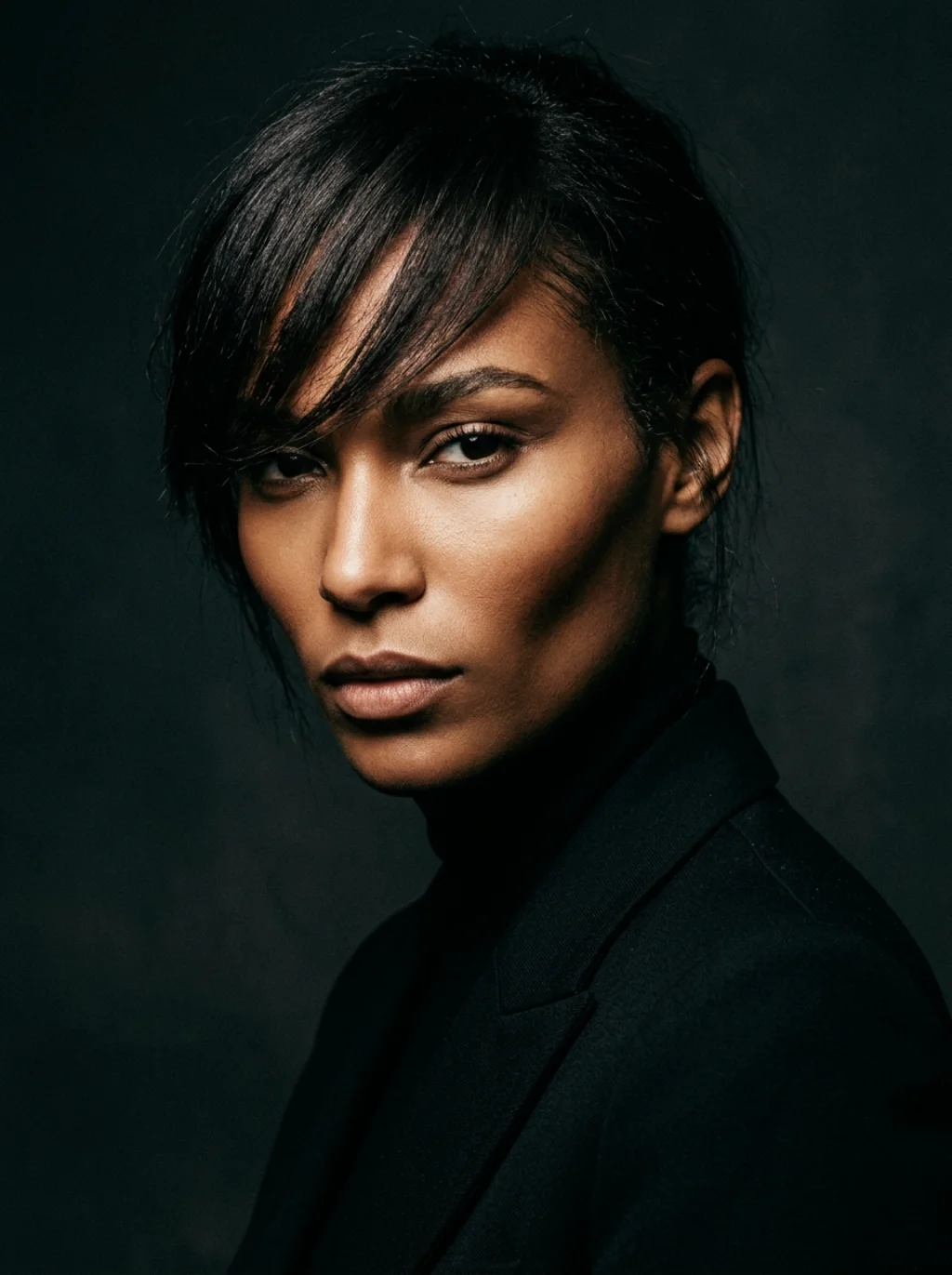 Side Swept Bangs That Balance Bold Cheekbones Beautifully